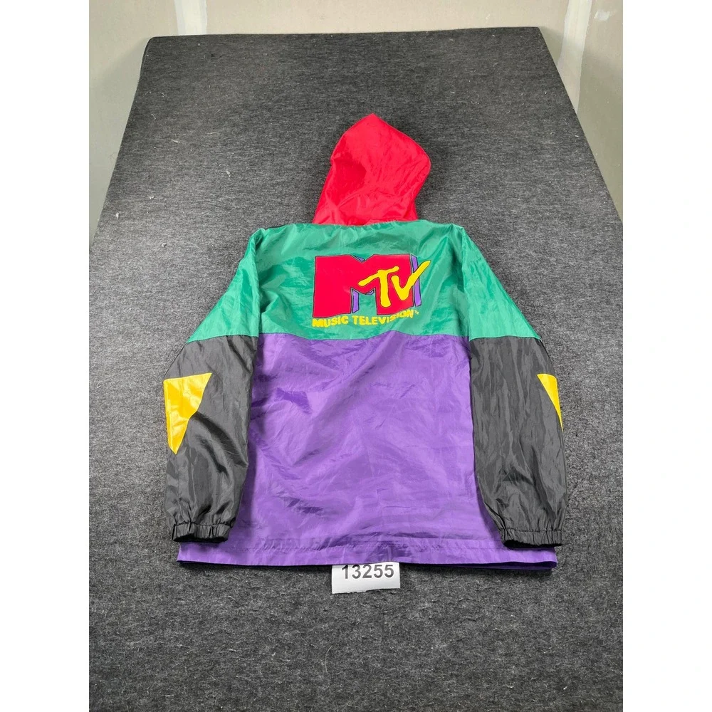 MTV Windbreaker Jacket Mens L Multi Color Excellent Vintage Style Colorblock